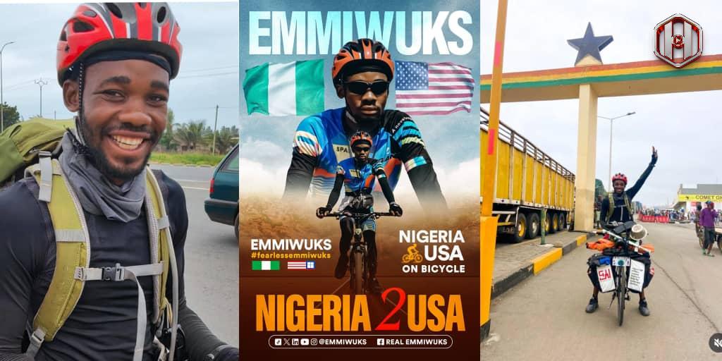 Nigerian cyclist heading to U.S. on bicycle arrives in Ghana