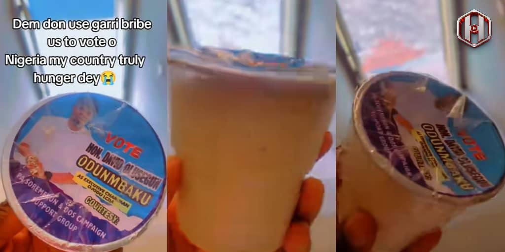 Lagos politician contesting election shares garri and groundnut to get votes